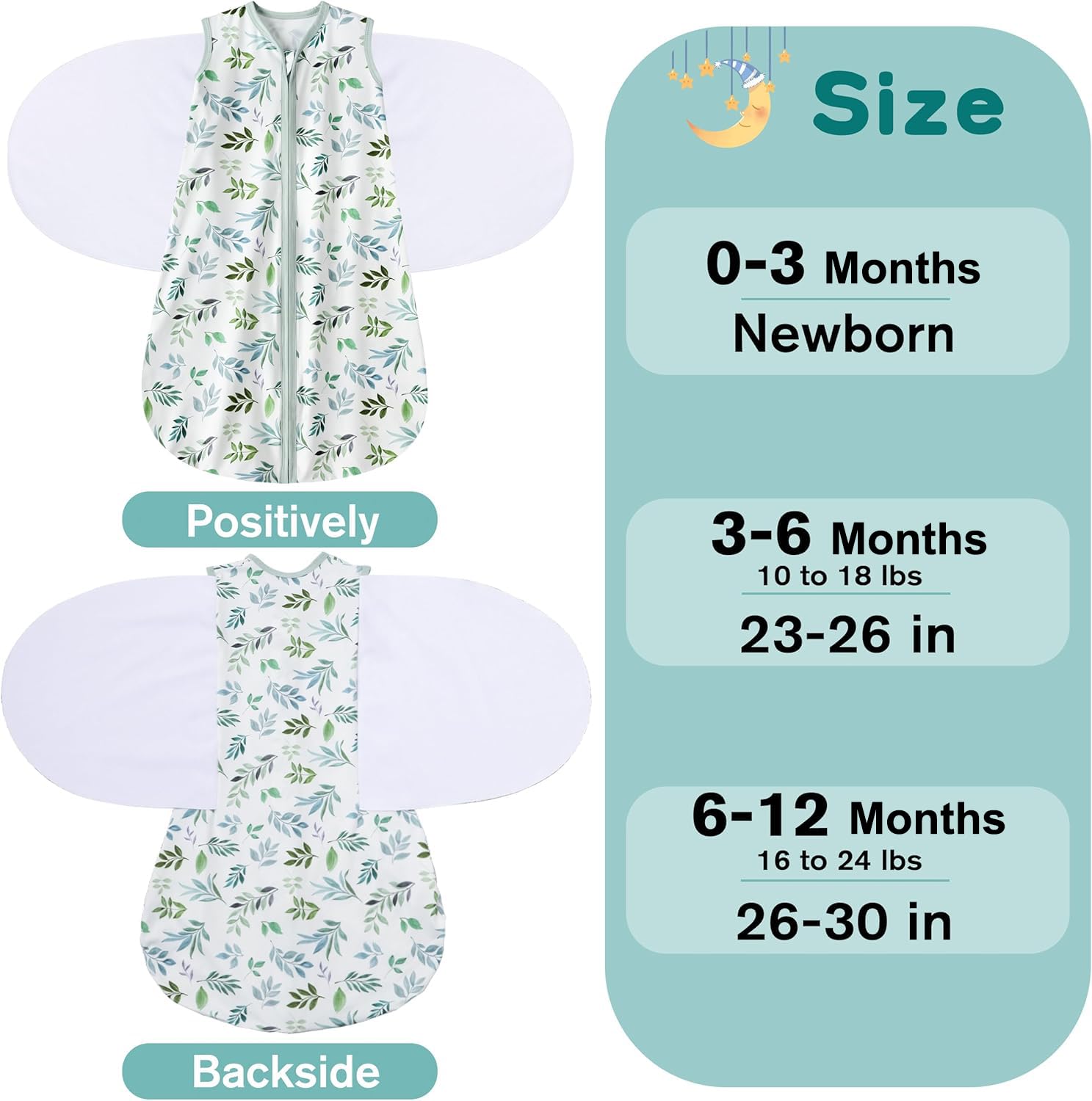 BSTOPPT Newborn Sleep Sack Baby Swaddle,6-12 Months,3-Way Adjustable Wearable Blanket,100% Rayon Cotton Swaddling Sleeping Bag，TOG 0.5（Banana&Leaf）