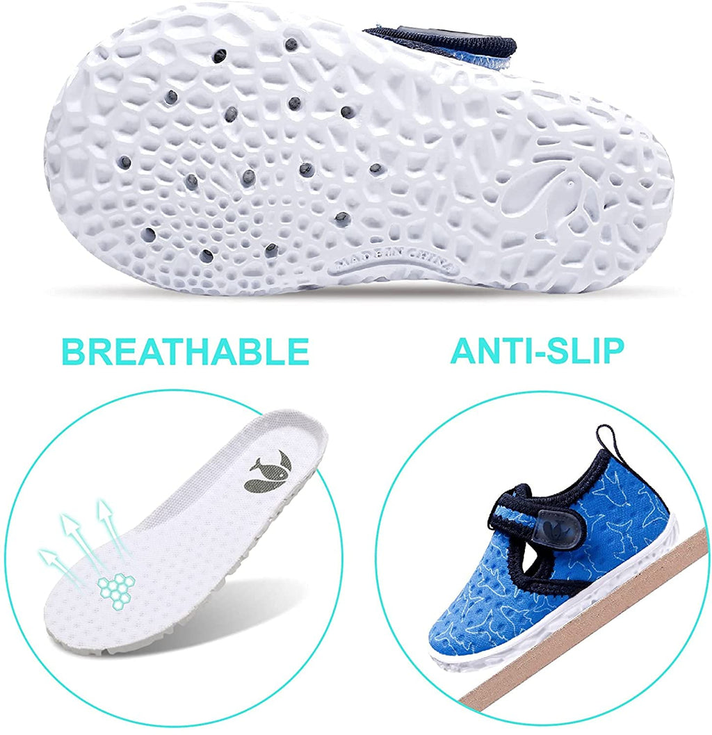 JOINFREE Kids Water Shoes Breathable Beach Swim Sandals Walking Sneakers for Boys Girls Blue Shark 2-2.5 Years Toddler