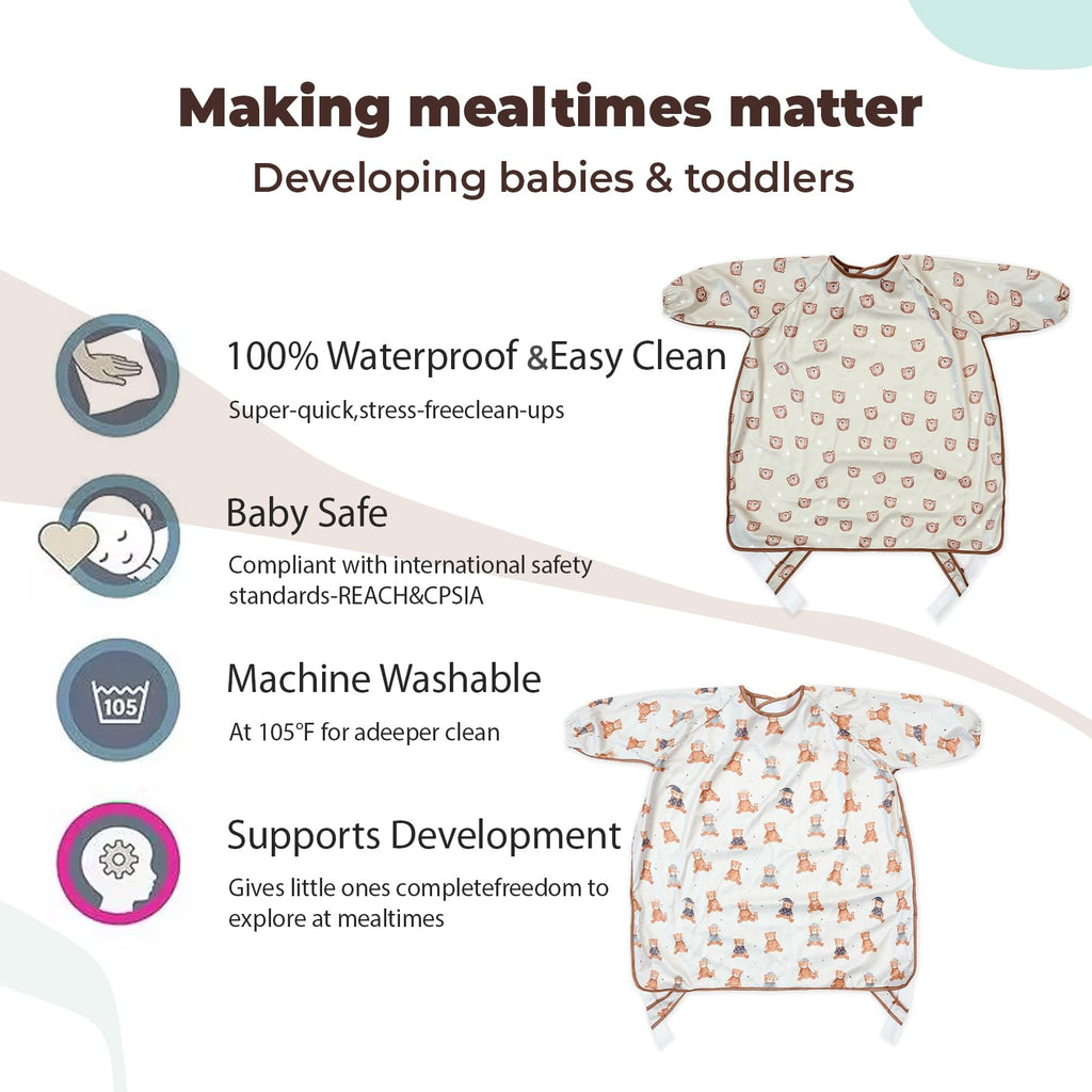 Happy Flute Long Sleeve Baby Bib-Mess Proof Baby Feeding Bibs with Adjustable Design,Long Sleeve Bibs for Babies during Eating or Highchair Use