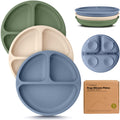 KeaBabies Suction Plates for Baby, Toddler, 3-Pack, 100% Silicone (Slate)
