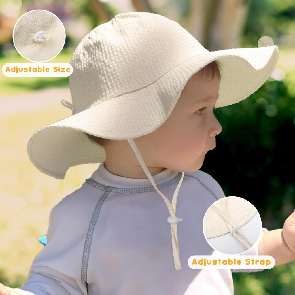 Baby Sun Hat Toddler Girl Beach Hat Adjustable Outdoor Summer Hat UPF 50+ Sun Protection Wide Brim Infant Kids (US, Age, 6 Months, 24 Months, Beige)