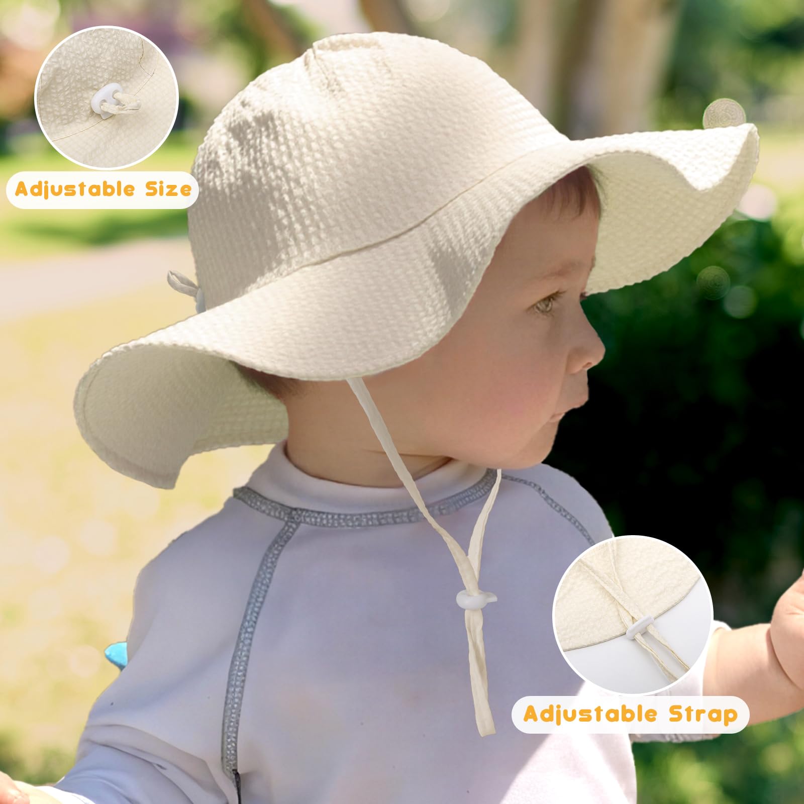 Baby Sun Hat Toddler Girl Beach Hat Adjustable Outdoor Summer Hat UPF 50+ Sun Protection Wide Brim Infant Kids (US, Age, 6 Months, 24 Months, Beige)