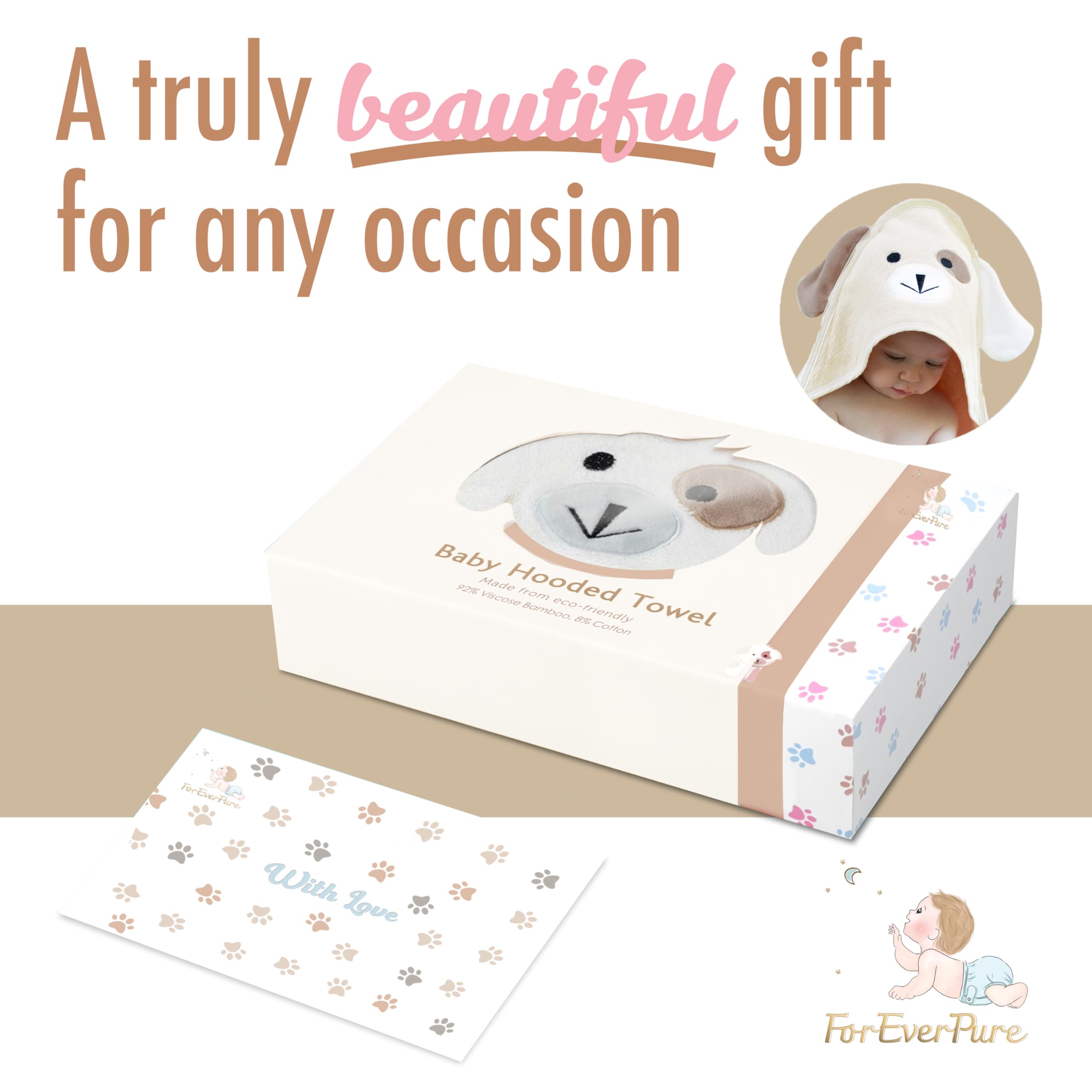 FOREVERPURE Baby Hooded Towel, Soft Viscose made of Bamboo, 35 x 35, Cream