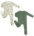 HAPIU Rayon from Bamboo Baby Footed Pajamas, 2 Way Premium Zipper, Footie for Baby Boy Girls, Newborn-24 Months, 2-Pack, Dinosaur boy & Dark Forest Green, Newborn