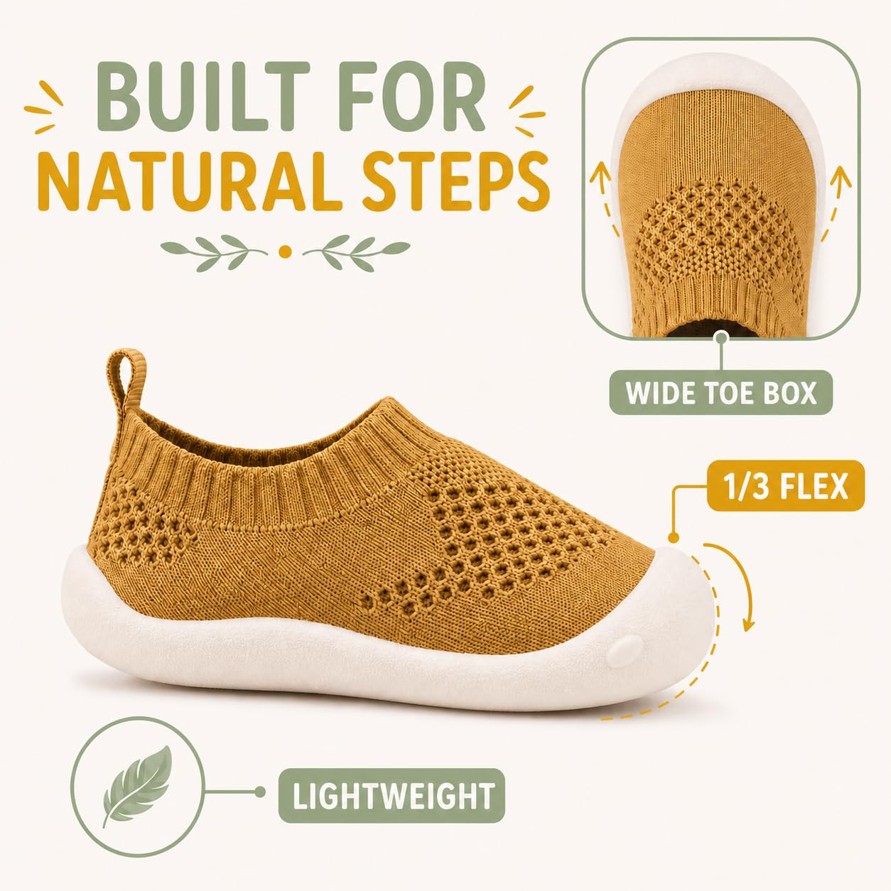 Charrost Baby Walking Shoes Wide Toe Box Knit Slip-On Sneakers for Toddlers