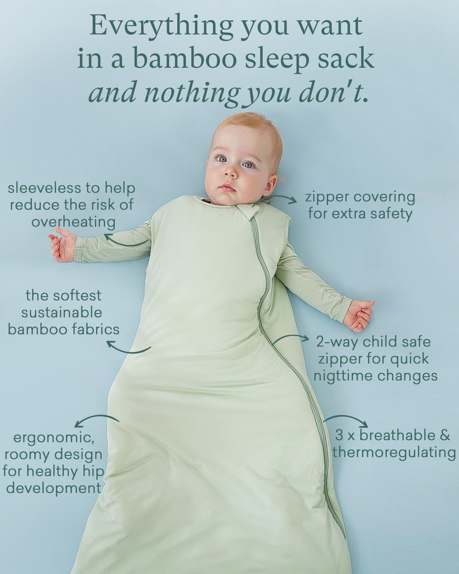 PurComfy Supersoft Sleep Sack 1.0 TOG, Bamboo Viscose, 0-3 Months, Sage