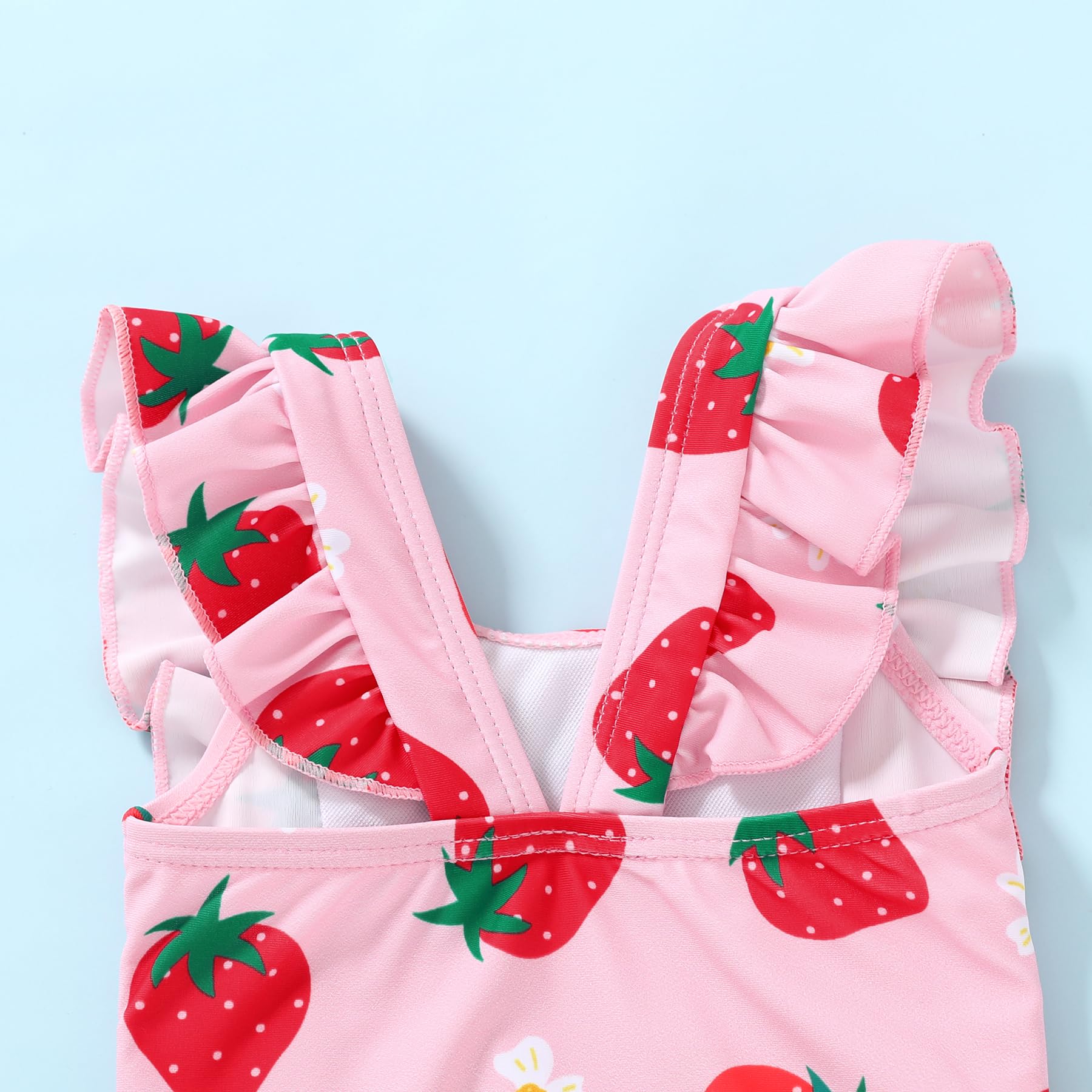 Happy Town One-Piece Infant Toddler Baby Girl Summer Swimsuit Watermelon Leopard Ruffle Swimwear Bikini Bathing Suit (Strawberry, 3-4 Years)