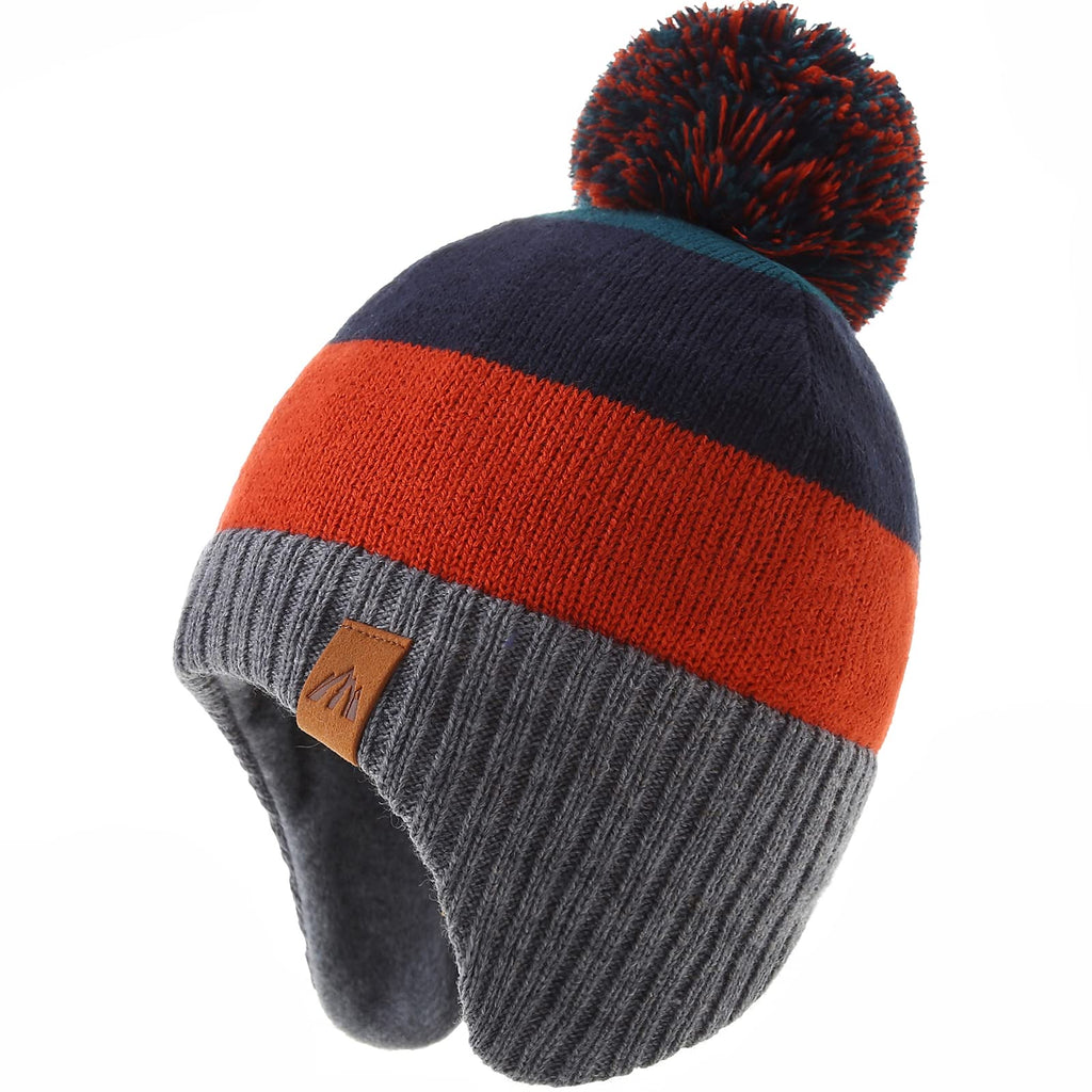 LMLALML Boys Winter Hat - Kids Knit Warm Fleece Lined Beanie with Pom Pom