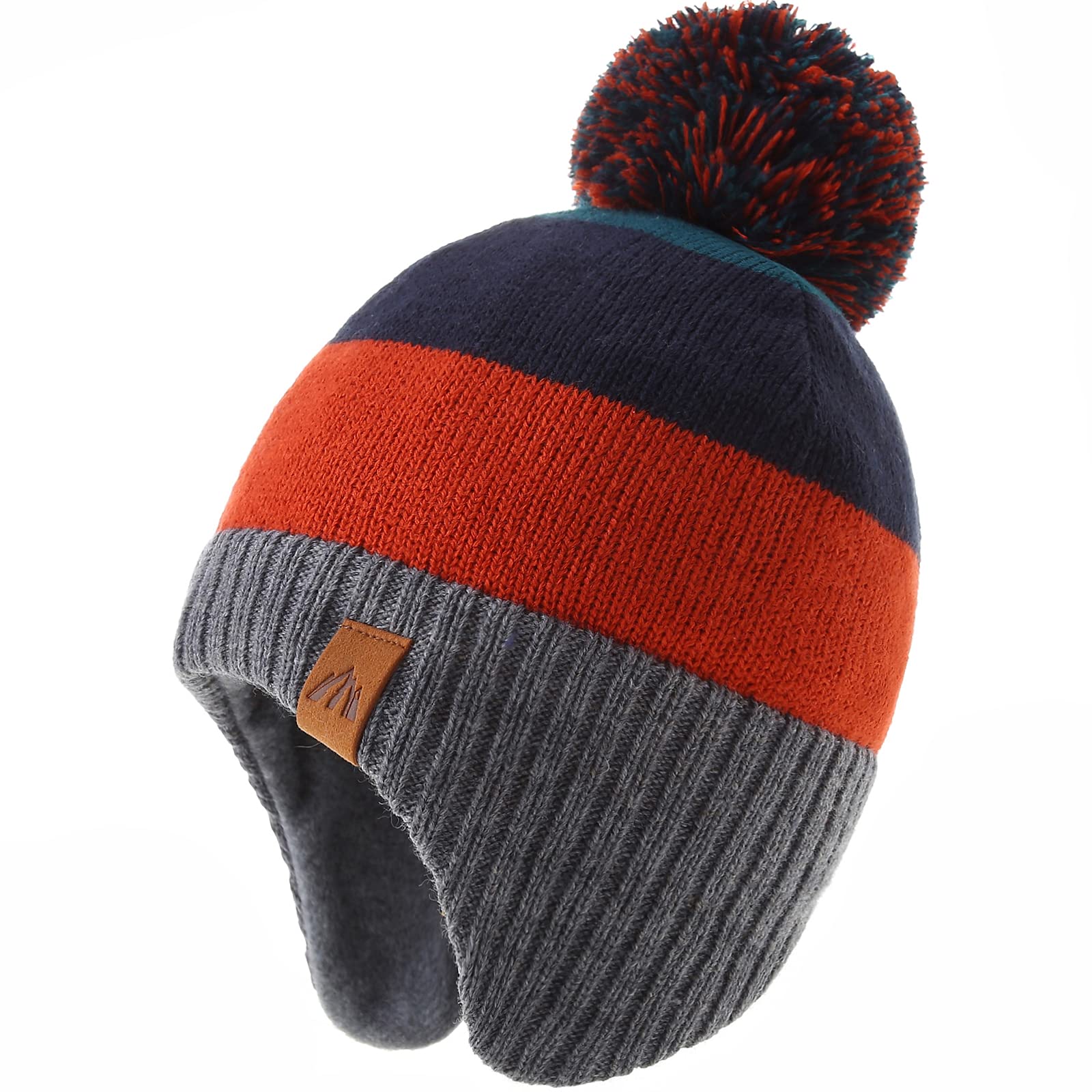 LMLALML Boys Winter Hat - Kids Knit Warm Fleece Lined Beanie with Pom Pom