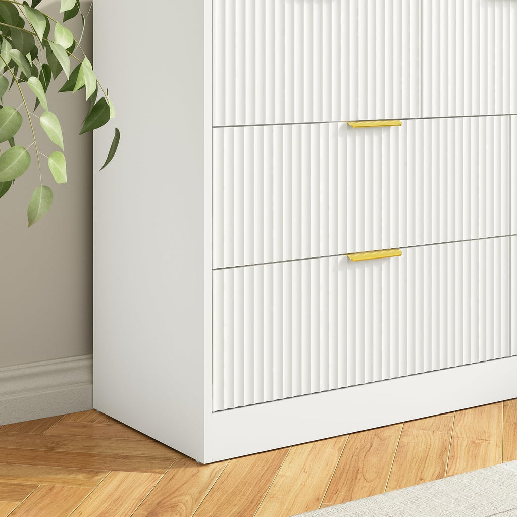 Sscaktu 7 Drawer Fluted Dresser with Deep Drawers for Bedroom, White丨55 Wide Mid Century Dresser, Modern Chest of Drawers, Wood TV Stand Storage Organizer for Closet, Living Room, Hallway