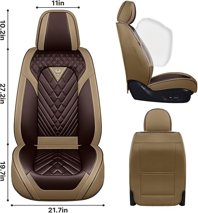 Car Seat Cover Full Set, Seat Cover for Cars, Car Seat Cover Car Seat Protector Waterproof Leather Car Seat Cushion Full Coverage Seat Cover Front Seat Fit for Most Cars(2 Seat,Brown&Beige)