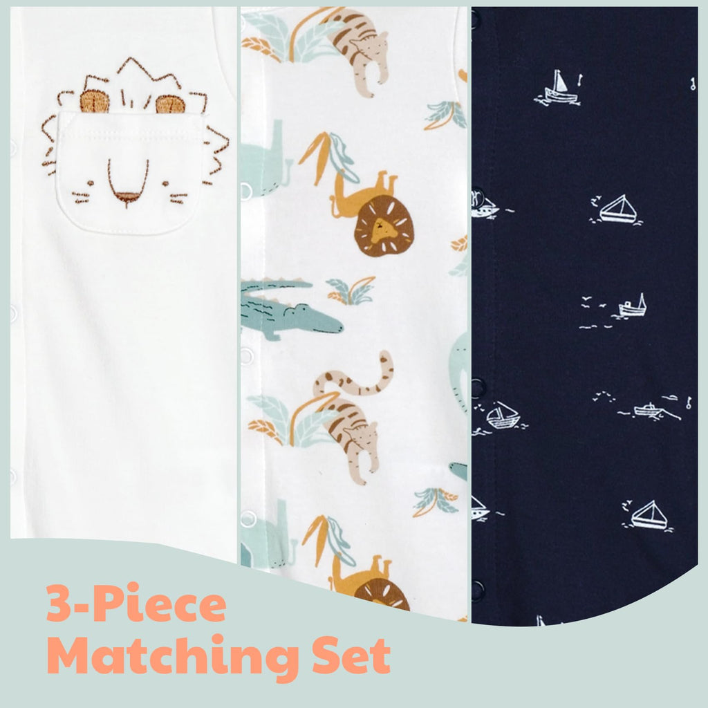 Minicoco 3-Pack 100% Cotton Baby Boy Rompers,0-24Months Short Sleeve Toddler Romper,Breathable Spring/Summer Clothes