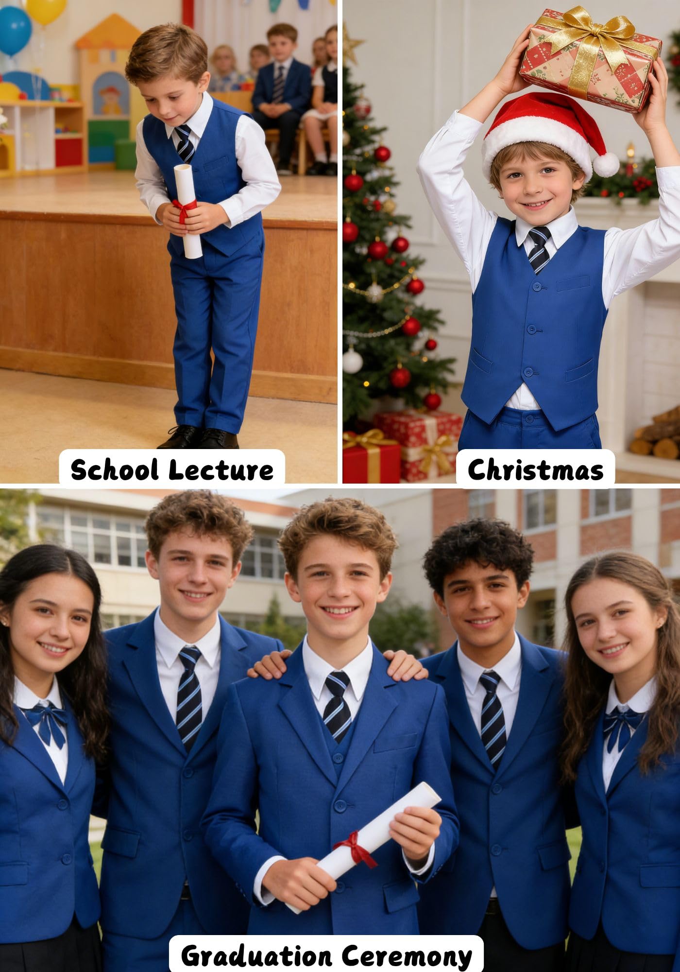 Boys Suits Slim Fit Kids Suit for Wedding Vest Pants Set Royal Blue Size 16