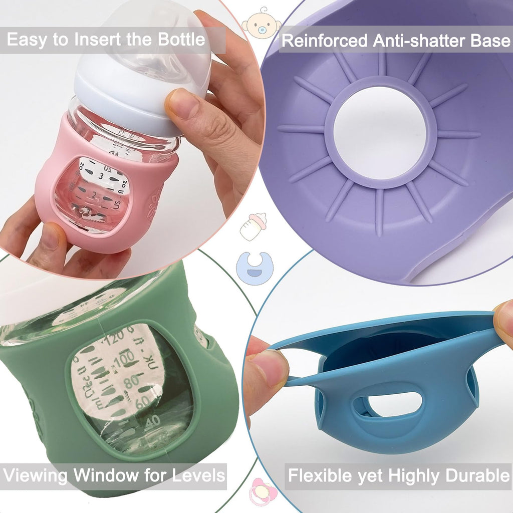 4 Pack Silicone Sleeves for Avent Natural Glass Baby Bottles, Anti Breakage Bottle Holder, Compatible with Philips Avent Glass Natural Baby Bottles (4 White, 4 OZ)