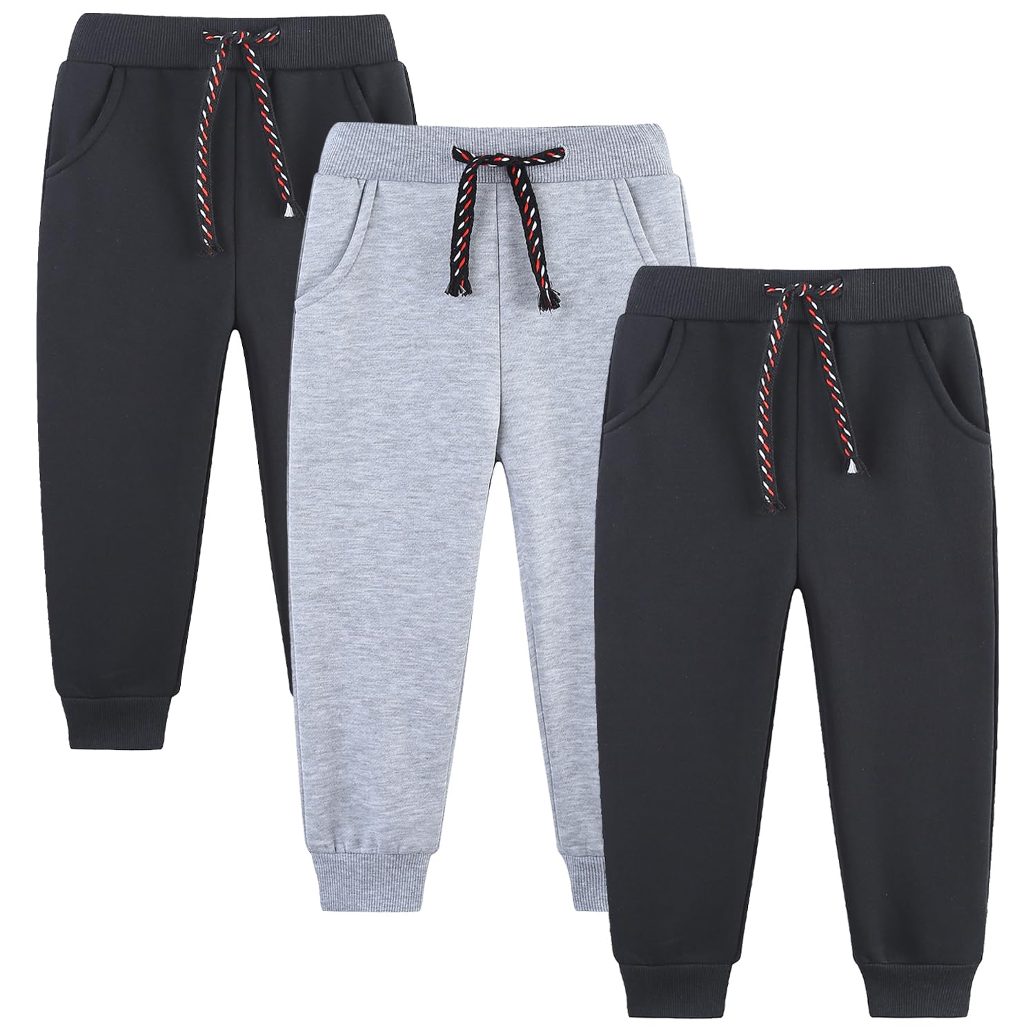 Funnymore Kids Tween Boys Pants Sweatpants,3 Pack Pull On Fleece Jogger Outfits Clothes Black/Grey Size 12-13 Years