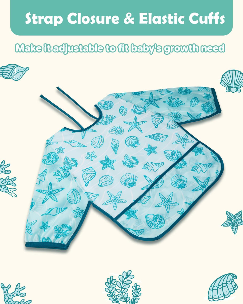Lictin Baby Bibs for Boys Girls - Long Sleeve Bib, Waterproof Toddler Bibs, 0-24 Months Neutral Baby Smock for Eating (Dark Blue/Wathet/Blue/Green/Brown, 0-24 months)