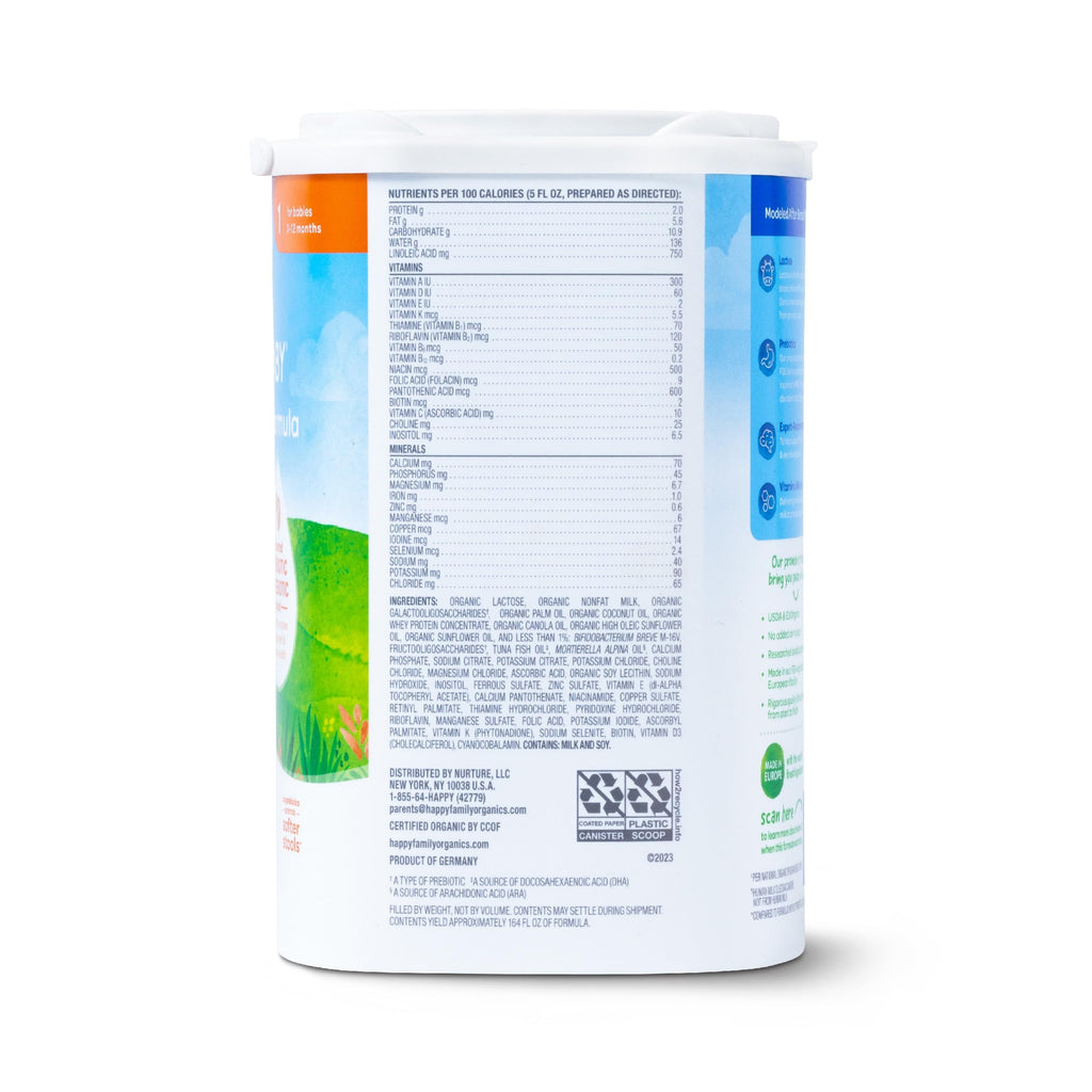 Happy Baby Organics Stage 1 Infant Formula, 0 12 Months, Milk Based Organic Baby Formula Powder with Iron, Probiotics & Prebiotics for Immune & Digestive Support, 22.9 Ounce (Pack of 1)