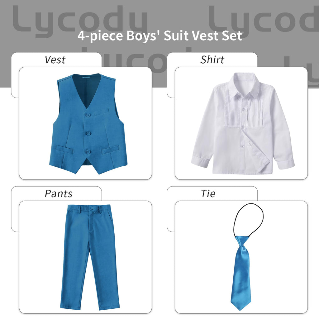 Boys Suit Vest Set Formal Dress Suits Wedding Outfit, Teal Blue, Size 14