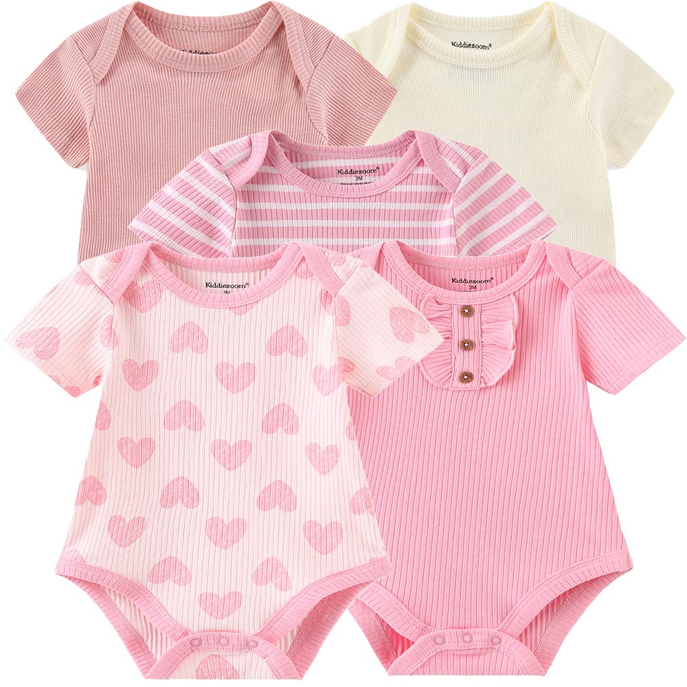 Kiddiezoom Newborn Baby Unisex Cotton One-Piece Bodysuits Baby Gift 5-Pack Clothes