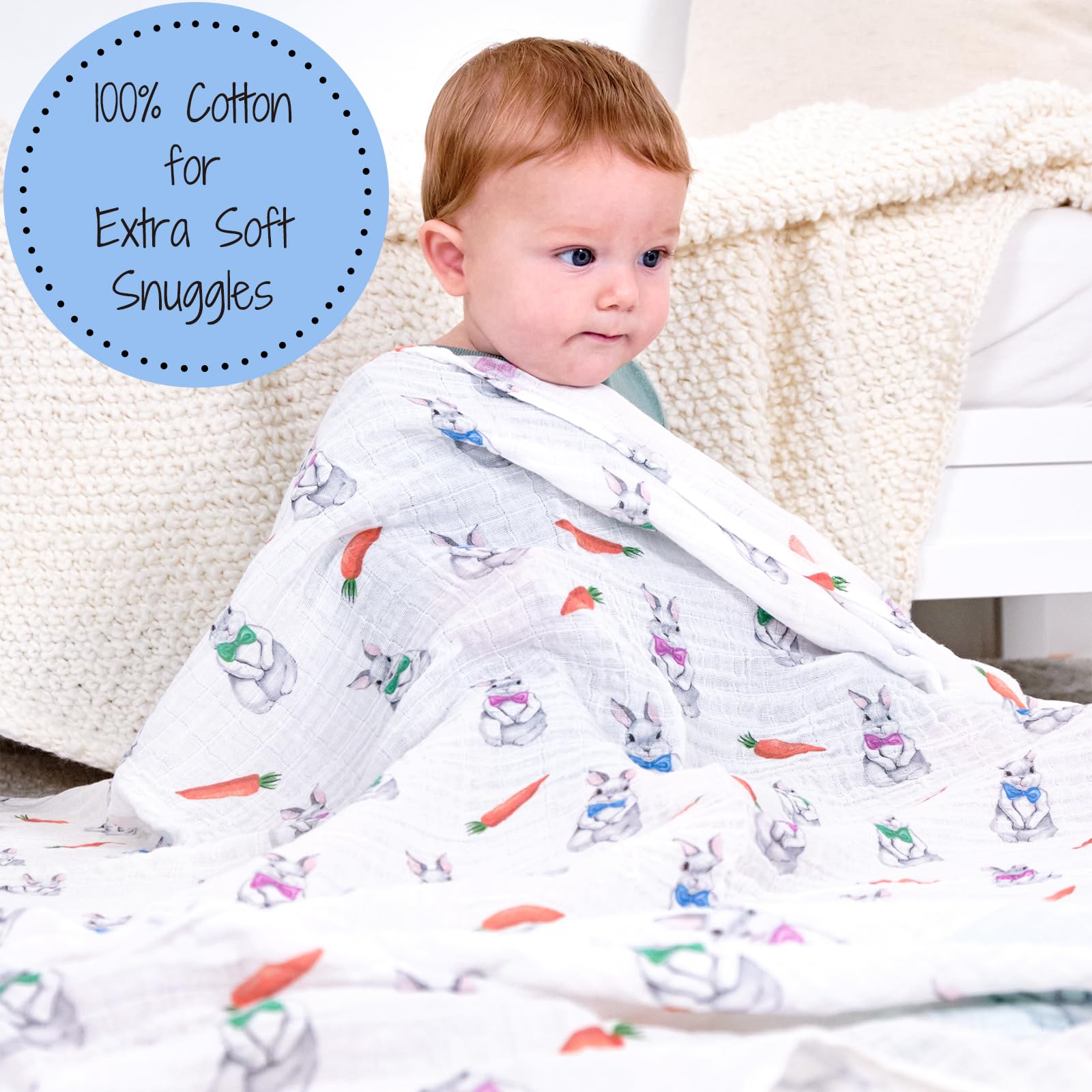 LollyBanks Muslin Swaddle Blankets, 100% Organic Cotton Swaddle Blanket