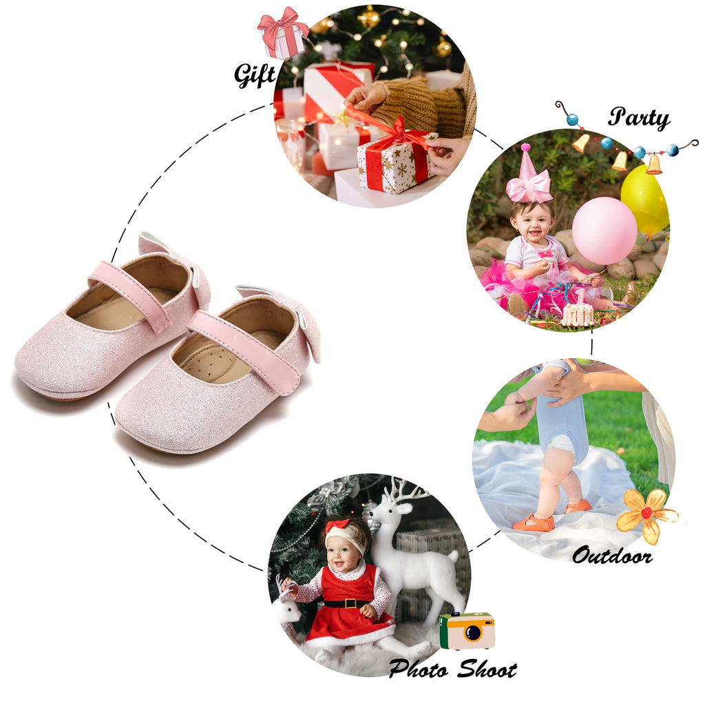 Felix & Flora Soft Sole Leather Gold Baby Shoes - Infant Baby Walking Shoes Moccasins - Rubber Sole Crib Shoes(Light Pink,2-2.5 Years)
