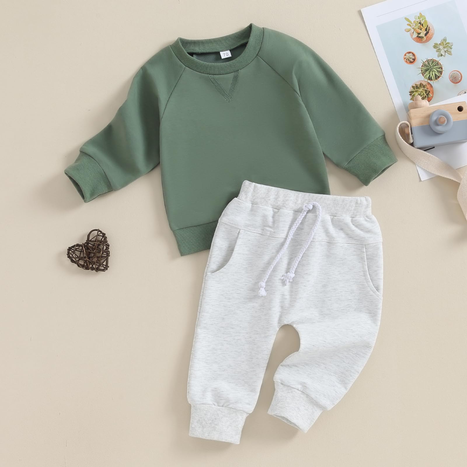 MA&BABY Toddler Baby Boy Clothes Solid Color Sweatshirt Jogger Pants Set