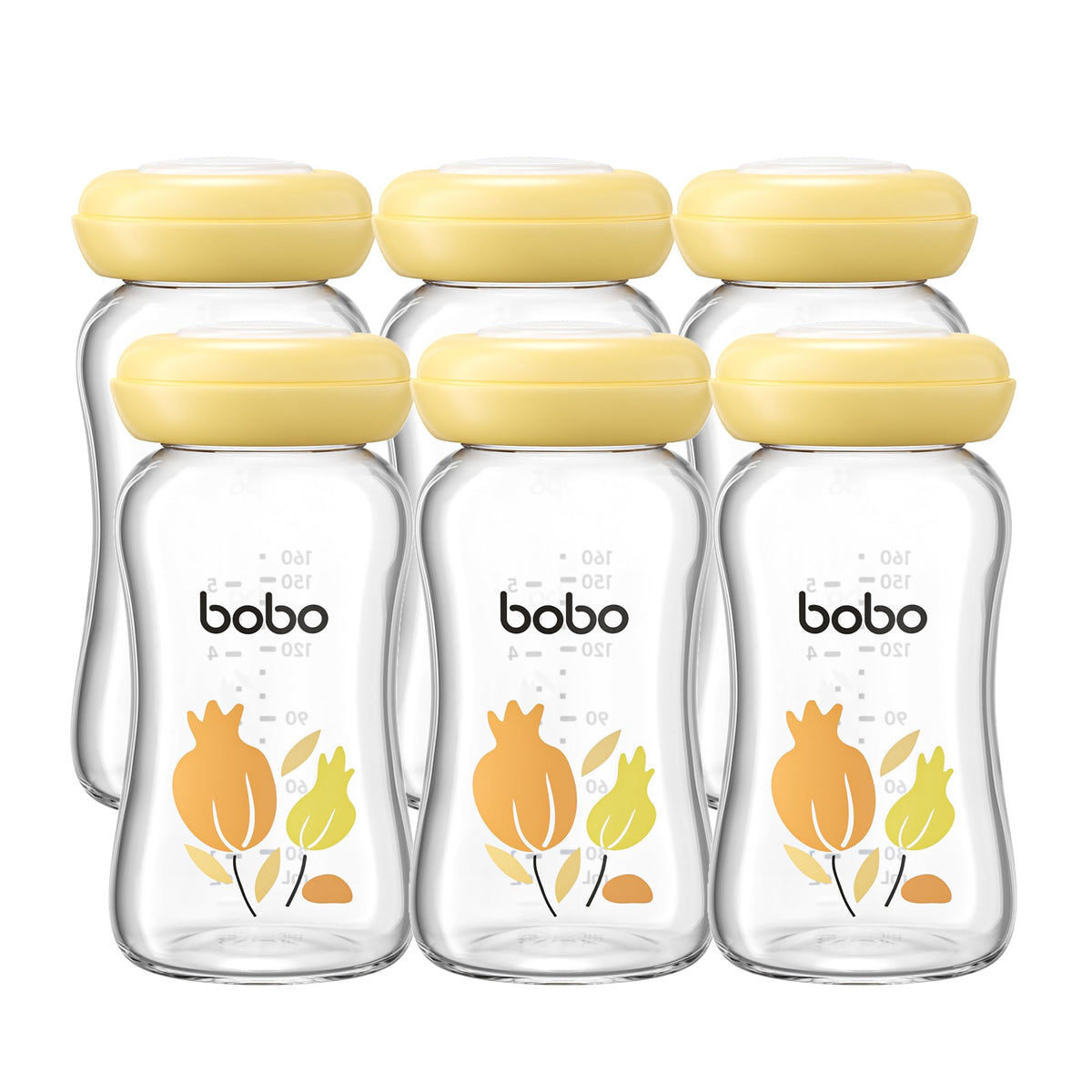 YOHKOH Glass Breast Milk Storage Bottles - 100% Leak-Proof, BPA-Free Breastmilk Storage Containers, Freezer & Dishwasher Safe, Ideal for Nursing Mothers (Red, 5.4oz (Pack of 6))