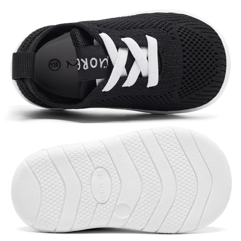 MORENDL Toddler Shoes Baby Walking Sock Shoes Infant Sneakers Boy Girl Barefoot Tennis Shoe Non-Slip Brethable Black 9-12 Months