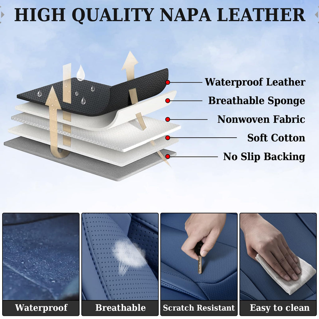 Coverado Car Seat Covers Full Set, Seat Covers for Cars, Car Seat Covers Front Seats and Back Car Seat Protector Waterproof, Leather Car Seat Cushion Universal Fit for Most Cars Blue