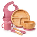 Bamboo Suction Plates for Babies, Feeding Set with Bowl, Cup, Bib and Utensils