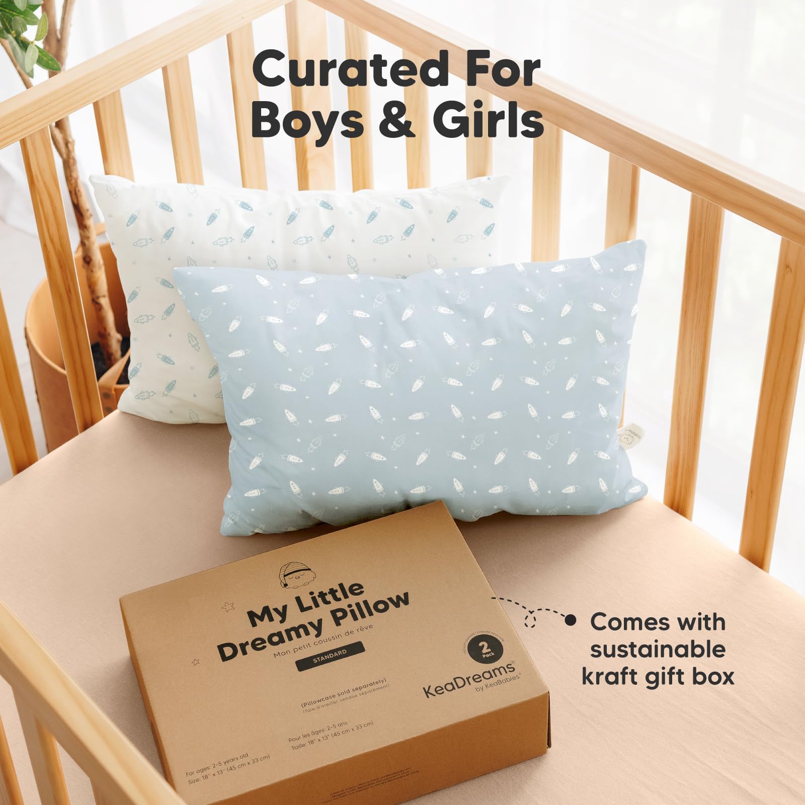 2pk Toddler Pillows 2 Year Old to 5,13x18 Kids Pillow (Spacecrafts)