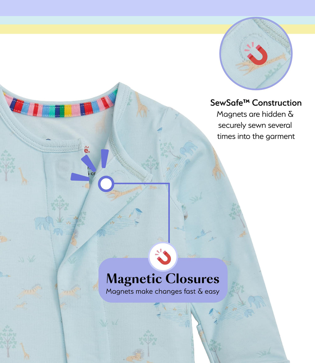 Magnetic Me Boys Modal Magnetic Baby Footie Pajamas | Silky Soft Modal Fabric | Serene Safari Blue | 3-6 Months