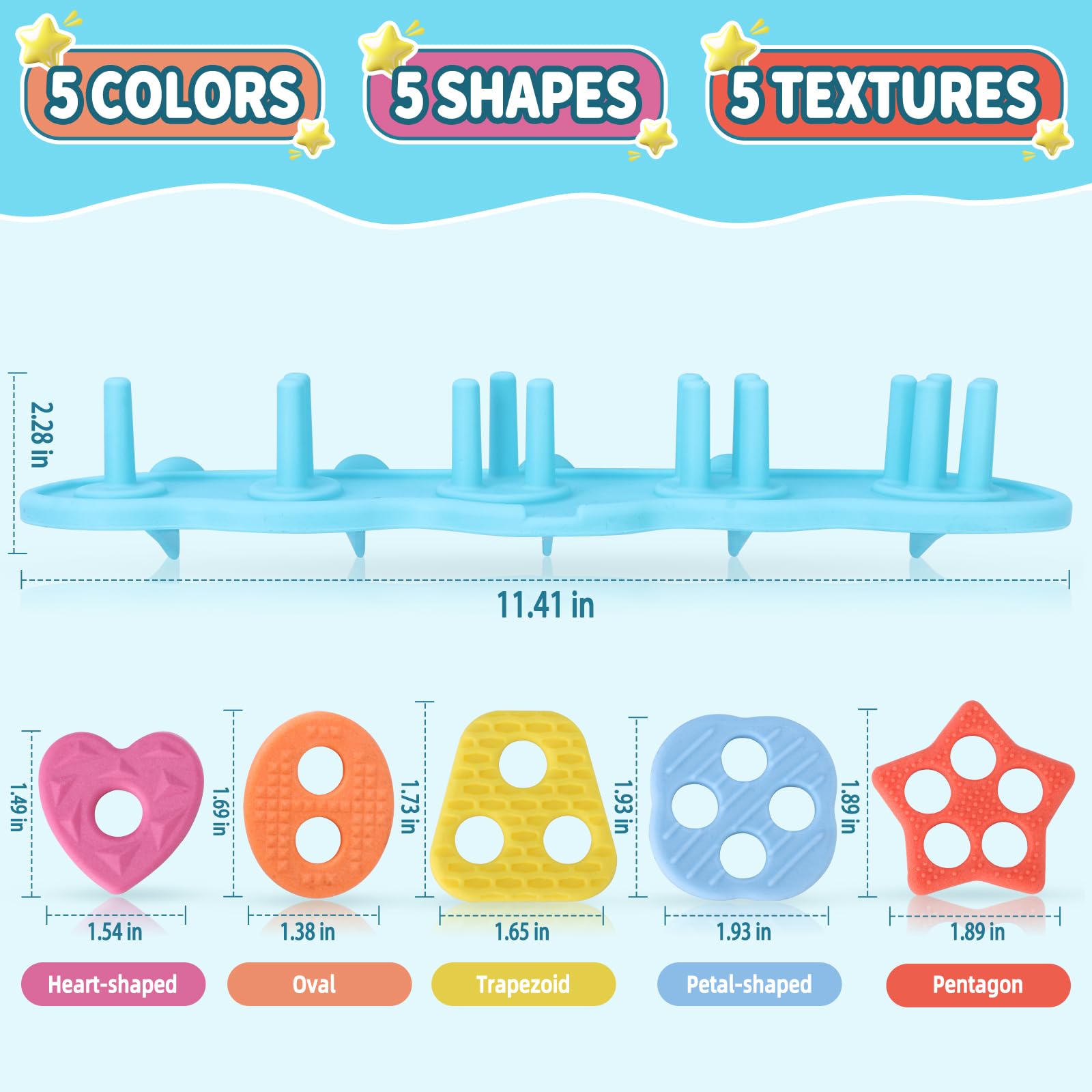 Baby Bath Toys, Mold Free Silcone Shape Sorting & Stacking Bath Toy Set with 20 Textured Floating Pieces, No Hole Design, Silicone Color & Shape Sorter for Toddler Early Learning Bathtub Fun