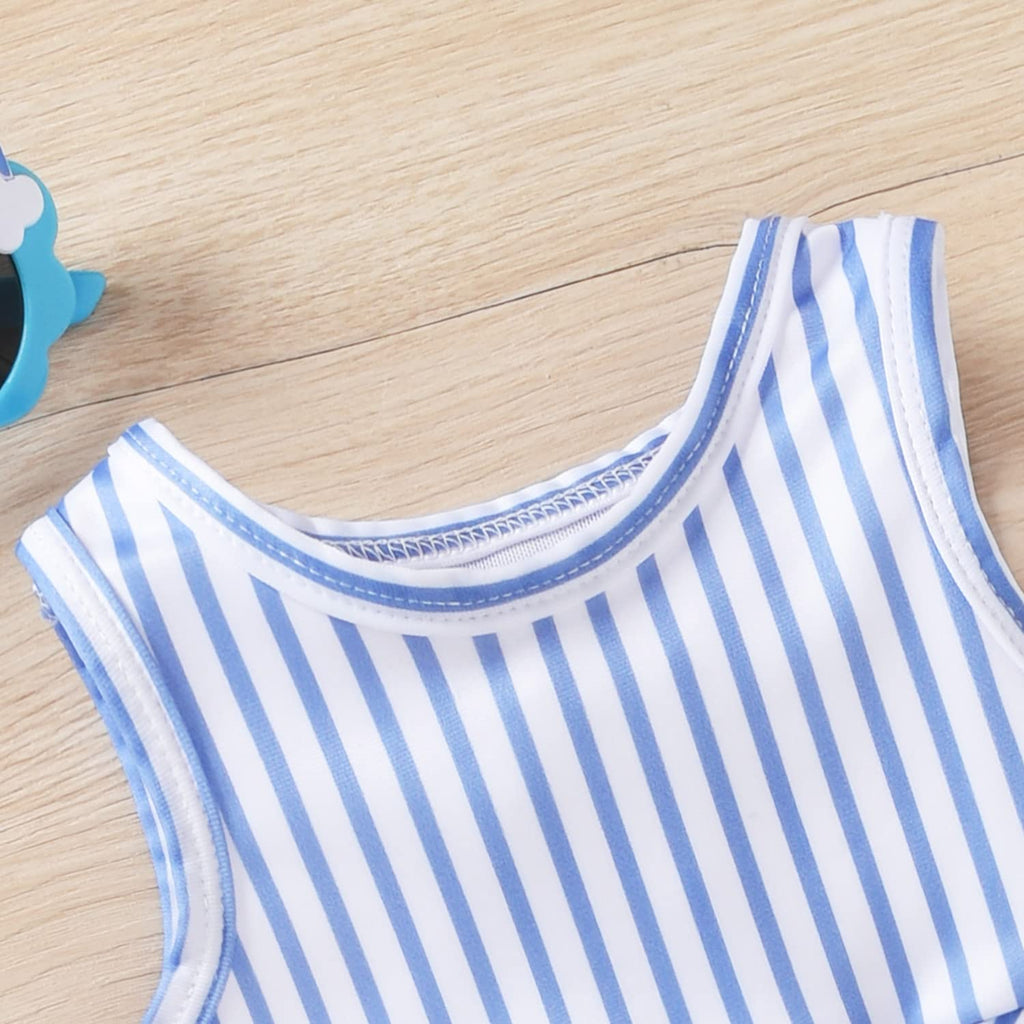 Aalizzwell Toddler Little Girls Swimsuit Two Piece Striped Ruffle Bathing Suit Bikini Tops Bottoms Swimming Suit Swimwear Beach Wear Blue 2T - 3T
