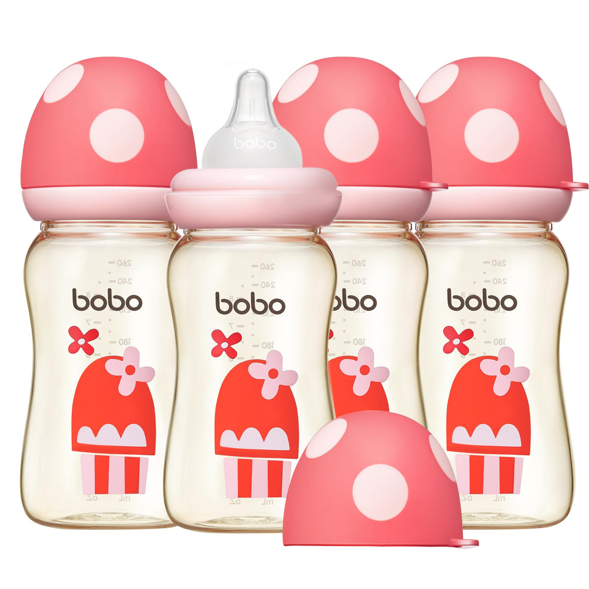 YOHKOH PPSU Baby Bottle Wide Neck, Newborn Anti-Colic Baby Bottle with Natural Response Nipple, Streamlined Body, Easy to Clean (8.8oz (Pack of 2), Red)