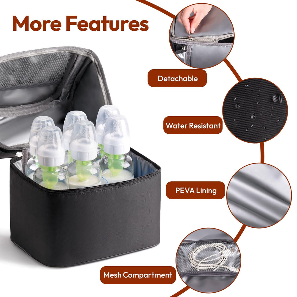 NCVI Breastmilk Cooler Bag with 2 Ice Pack, Keep Food Warm/Cold (Black)