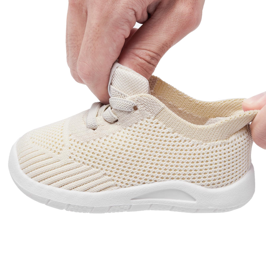 MORENDL Toddler Shoes Baby Walking Sock Shoes Infant Sneakers Boy Girl Barefoot Tennis Shoe Non-Slip Brethable Khaki 18-24 Months