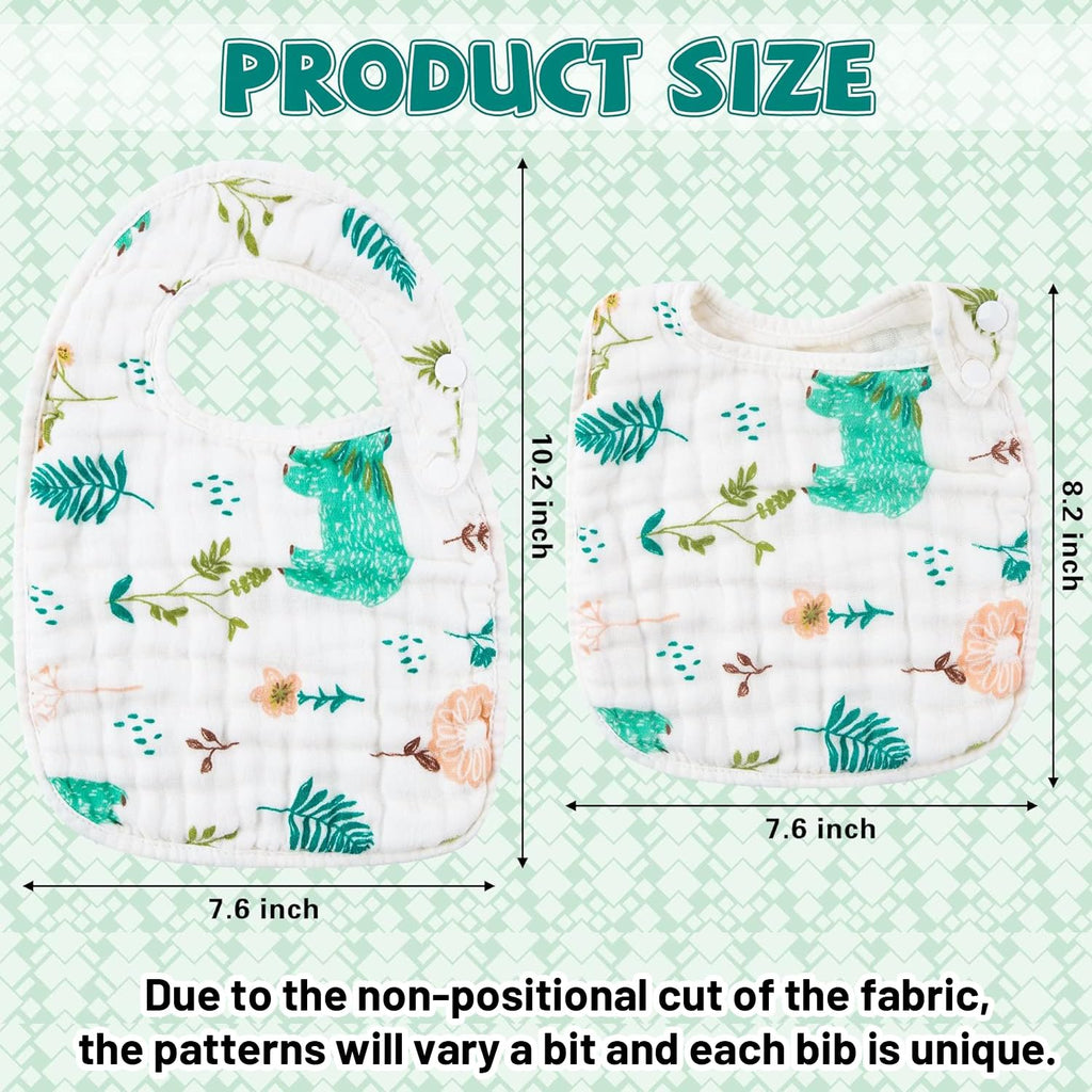 Zainpe 6Pcs Snap Muslin Cotton Baby Bibs Dinosaur Star Bear Pattern Bib, Adjustable Burp Cloths with 6 Absorbent & Soft Layers for Infants Newborns Toddlers Drooling Feeding Teething