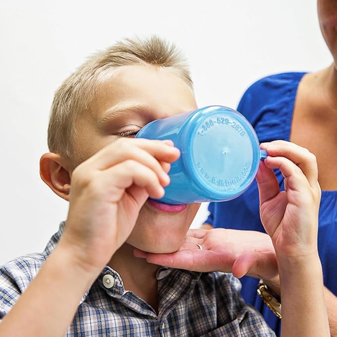 TalkTools Recessed Lid Cup with Handles - Leak Proof | Promotes Oral Motor Skills, Lip Closure, and Self Feeding | Alternative to Sippy Bottle | Food Grade Materials | Dishwasher Safe (Light Blue)