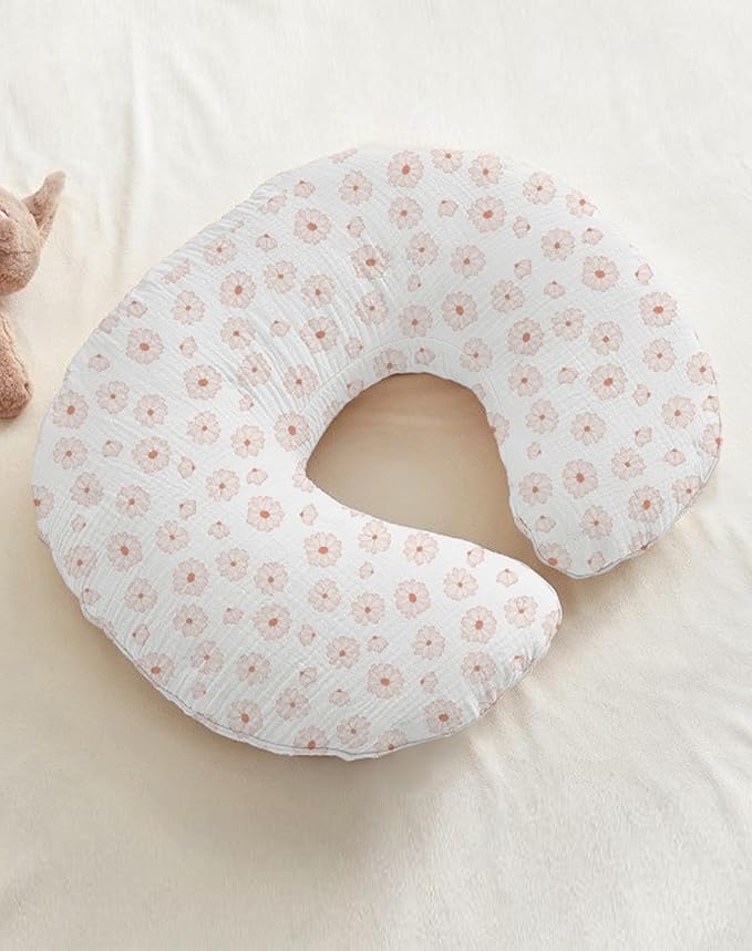 Nursing Pillow Covers 2 Pack, Muslin Nursing Cover for Breastfeeding Pillows, Comfortable for Baby Girls and Boys (Dusty Rose & Flower)