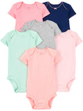 Simple Joys by Carter's Baby Girls' 6-Pack Short-Sleeve Bodysuit, Multicolor/Solid Colors, 12 Months