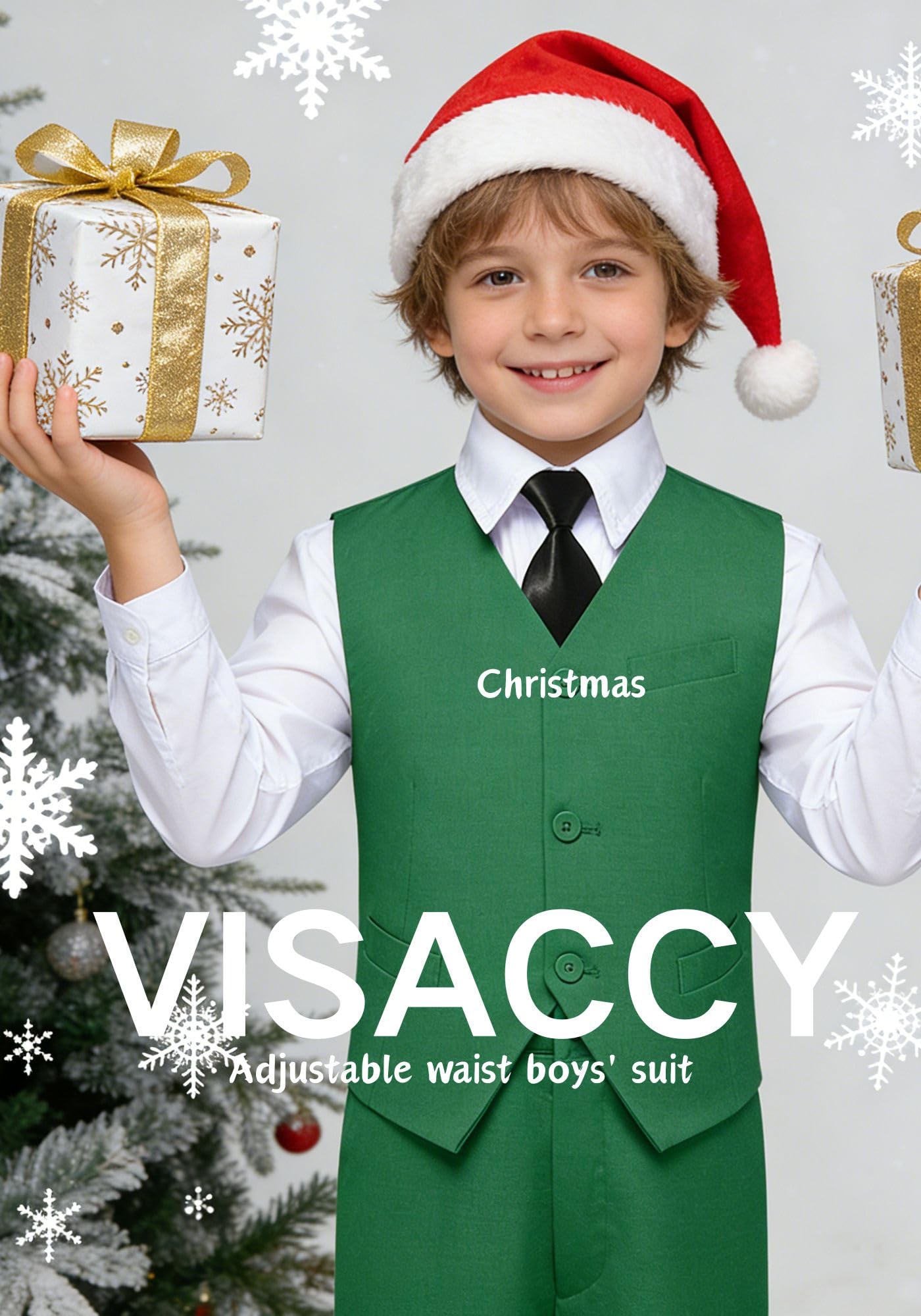 Suit for Boys Formal Outfits Tux Kid Christmas Green Suits Vest Set Size 4T