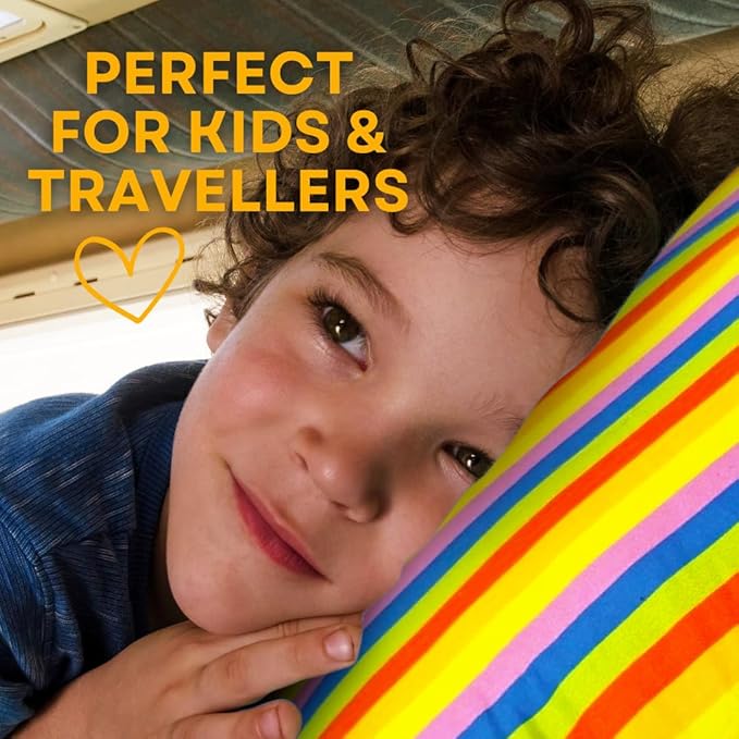 kinder Fluff Children Pillow (2Pk) 14x20in – Junior Pillows for Kids Age 4+, Bright Rainbow Design, 100% Cotton Sateen Stripe 300T, Down Alternative Fill, Machine Washable, Colourful Kids Cushion - M
