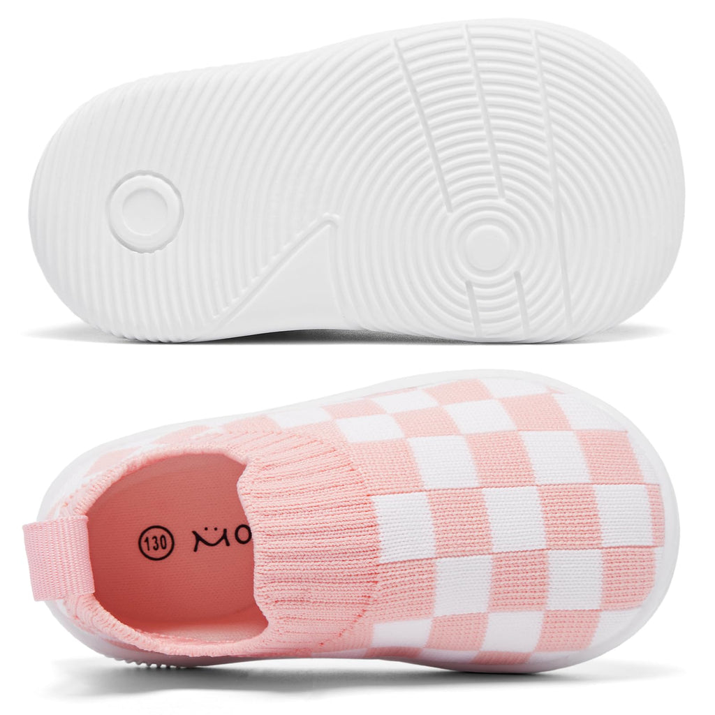MORENDL Toddler Shoes Baby Walking Sock Shoes Non-Slip Breathable Boys & Girls Sneakers Infant Tennis Shoes Pink White 12-15Months
