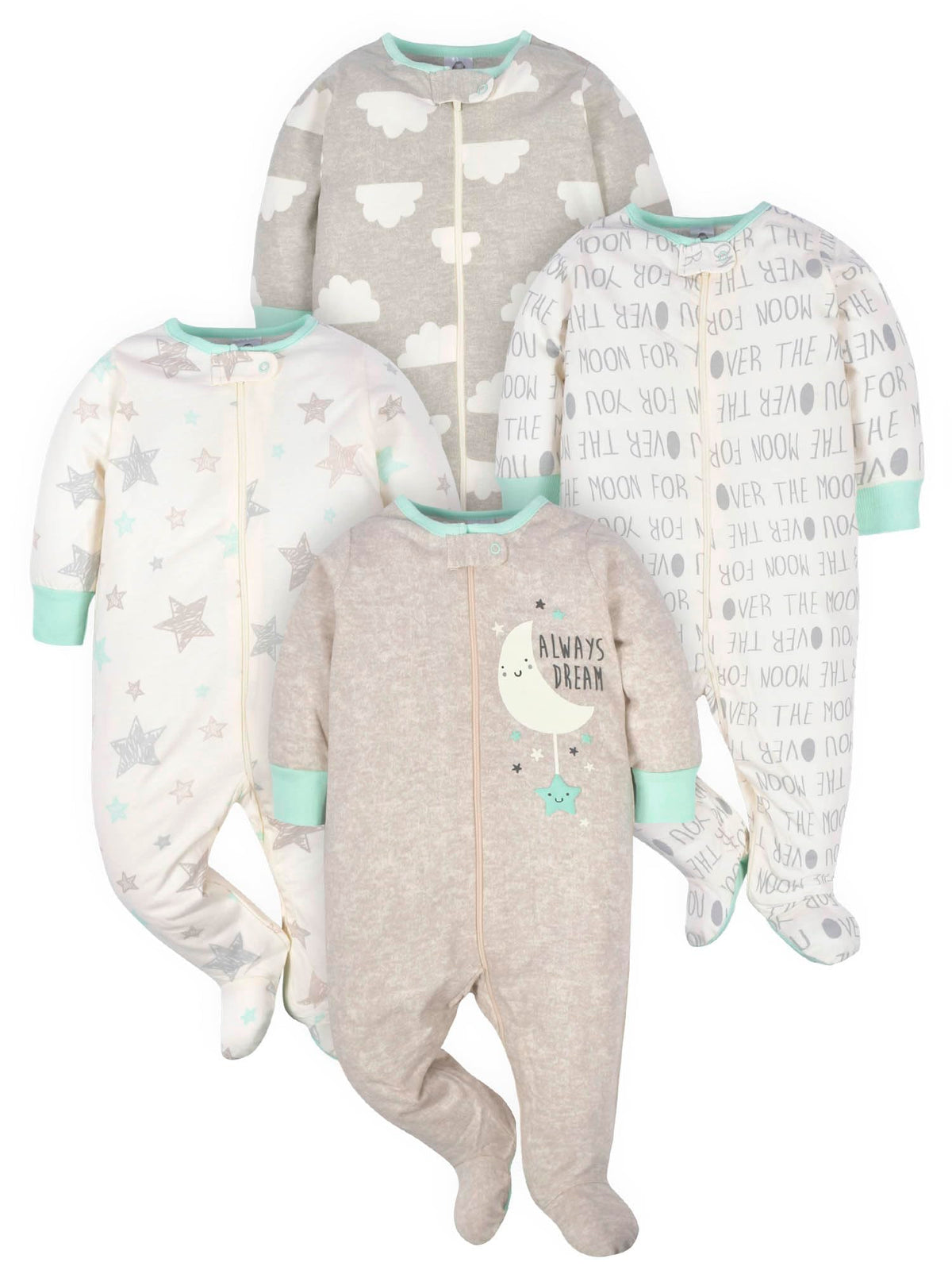 Gerber Baby Girls 4 Pack Sleep 'N Play Footie Bunny Smiley Newborn