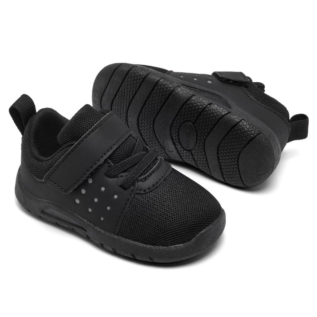 MORENDL Toddler Baby Shoes 0-4 Years Boy Girl Lightweight Breathable Non-Slip Sports Sneakers Running Walking Tennis Barefoot Shoes AllBlack 15-18Months
