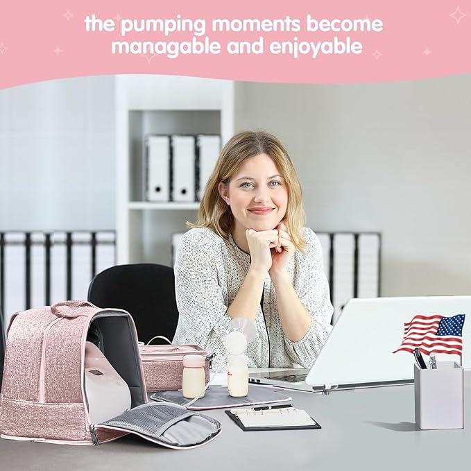 Breast Pump Bag for Spectra S1/S2, Cooler Travel Backpack with Ice Packs, Portable Carrying Case for Breastmilk Storage, Pumping Bag for Working Moms, Pink