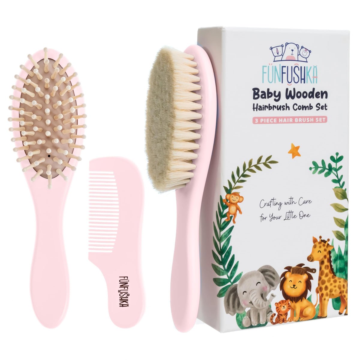 FUNFUSHKA Baby Hair Brush Set for Newborns - Baby Brush and Comb Set - Ultra Soft Goat Hair Bristles, Perfect for Cradle Cap, Newborn Showers & Registries Gift, Comb Brush for Girls & Boys (Sky)