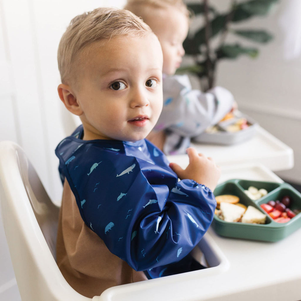 Tiny Twinkle Long Sleeve Bib for Babies & Toddlers | Waterproof Smock Bib for Eating | Machine Washable & Mess-Proof Feeding Essentials | Newborn Shower Gift (Ocean Life, 2-4Y)
