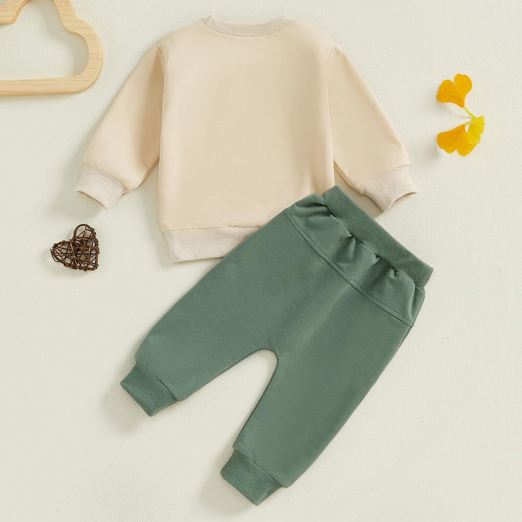 Sejardin Toddler Baby Boy Fall Winter Outfit Long Sleeve Letter Print Sweatshirts and Jogger Pants Infant Boy Clothes (Snacks Green, 3-6 Months)